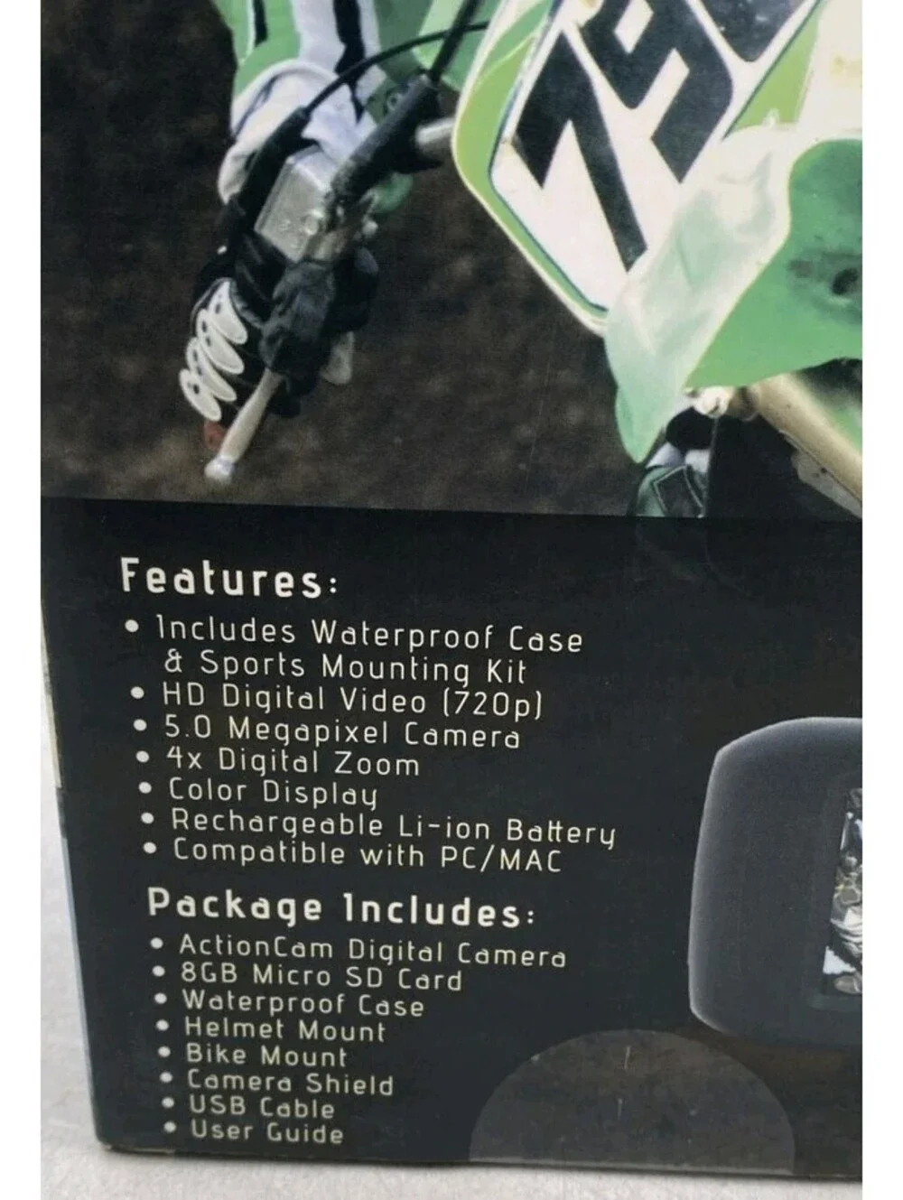 Emerson Action Cam Black HD 720p Waterproof Case Digital Video Camcorder NIB